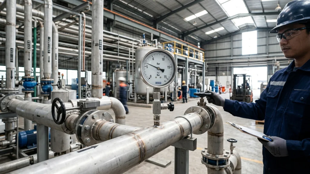 arti pressure pada sistem pipa industri dengan alat ukur tekanan